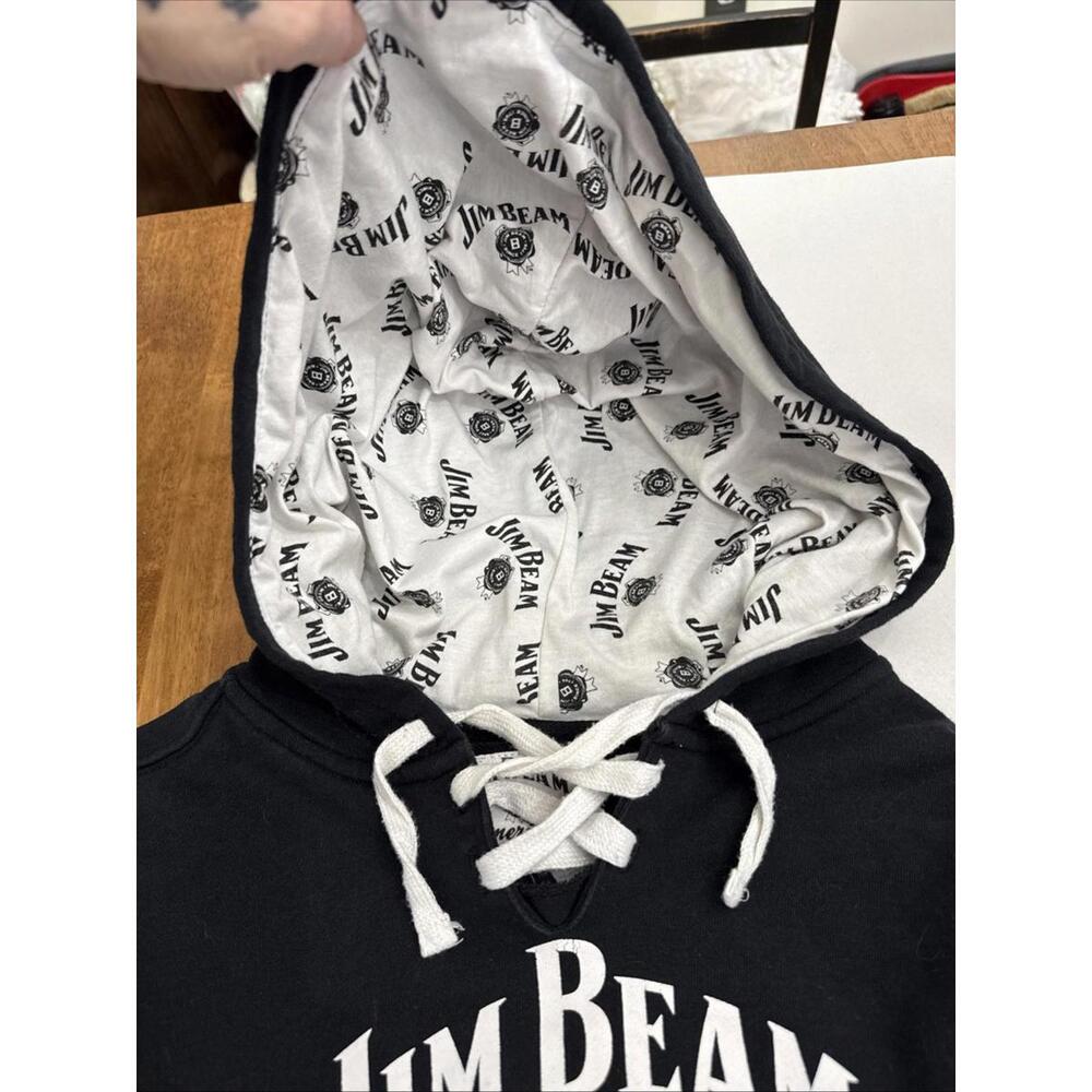 Jim Beam Sweatshirt Womens XL Black Hoodie Laces Whiskey  Rocket Metal Biker - Picture 2 of 10